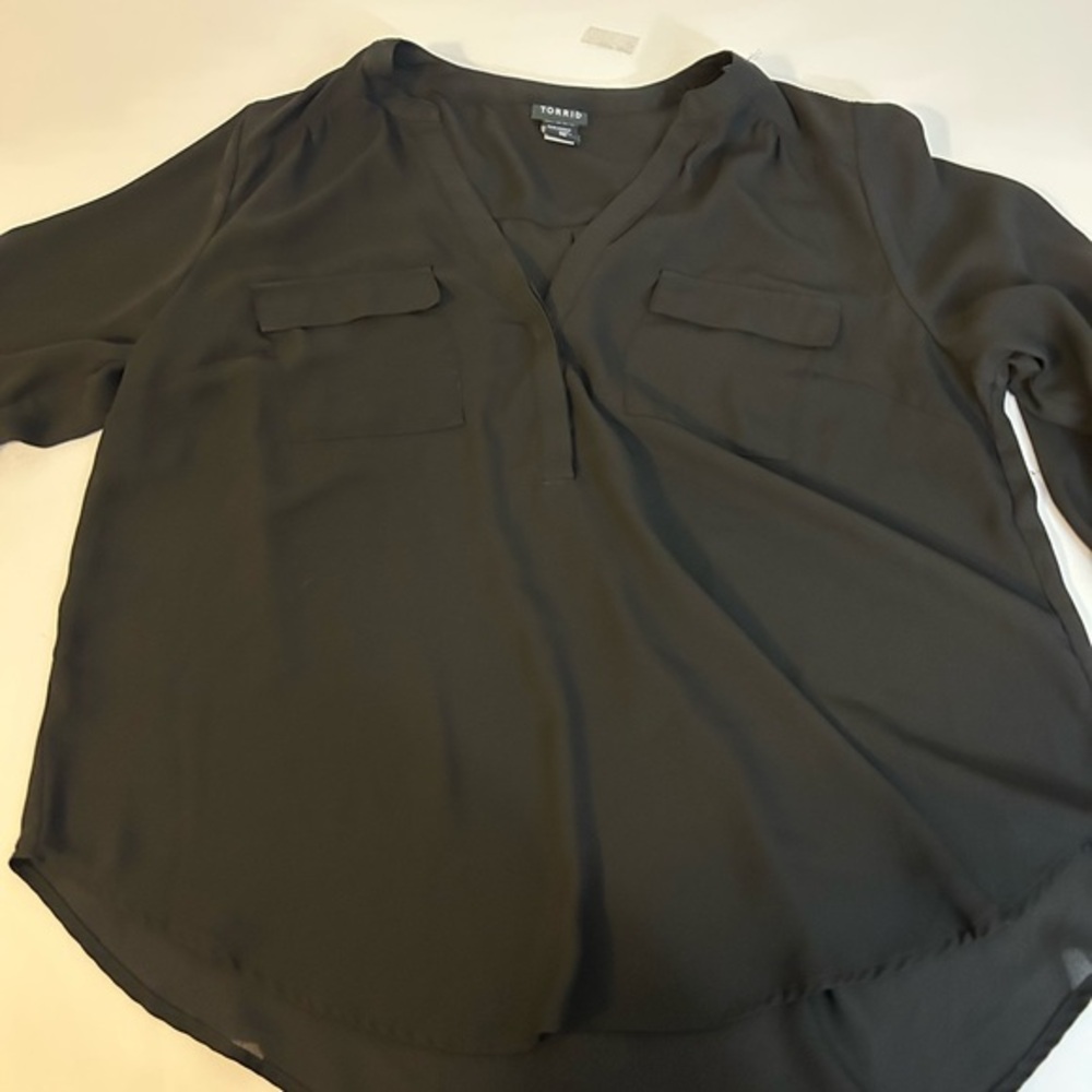 Torrid Black Sheer V-Neck Blouse with Pockets